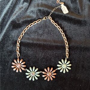 Sabika Pink and Green Floral Necklace with Crystals